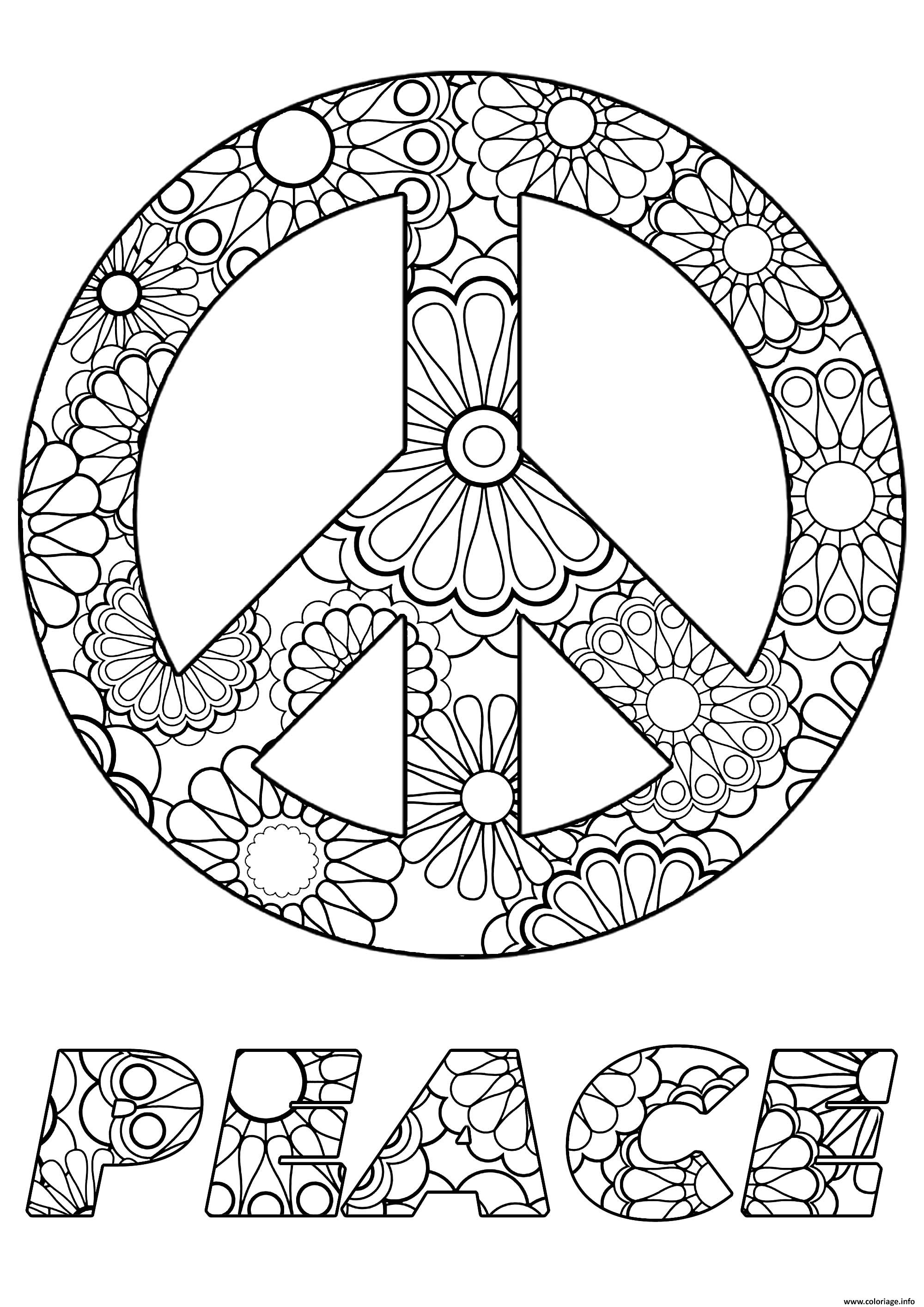 Coloriage Symbole Paix Et Fleurs Peace Dessin à Imprimer