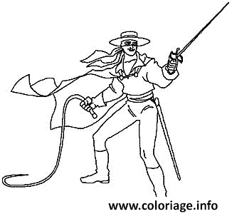 Coloriage Zorro avec son fouet et son epee  JeColorie.com