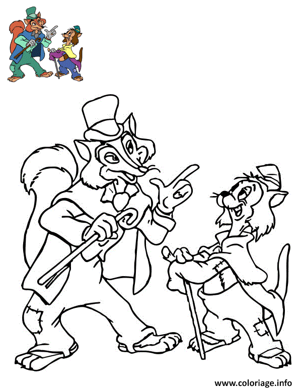 Dessin gedeon et grand coquin pinocchio 1940 Coloriage Gratuit à Imprimer