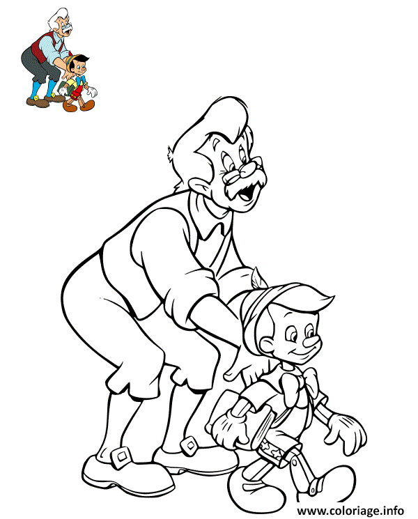 Coloriage Geppetto Avec Son Enfant Pinocchio Dessin à Imprimer