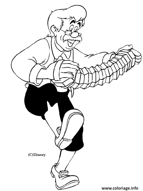 Dessin Geppetto avec un accordeon Coloriage Gratuit à Imprimer