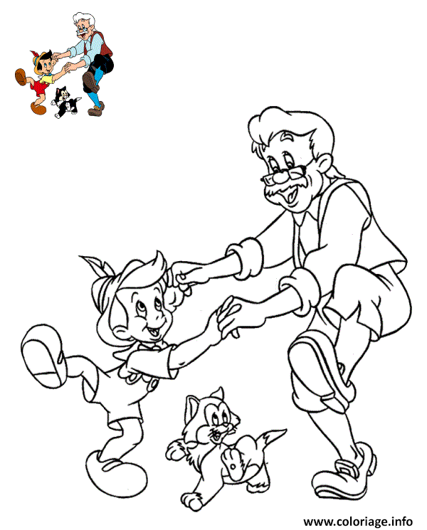 Coloriage Pinocchio Danse Avec Geppetto Dessin à Imprimer