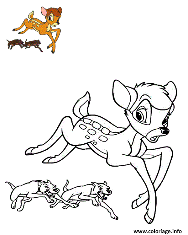Coloriage Bambi Echappe A Des Chiens Dessin à Imprimer