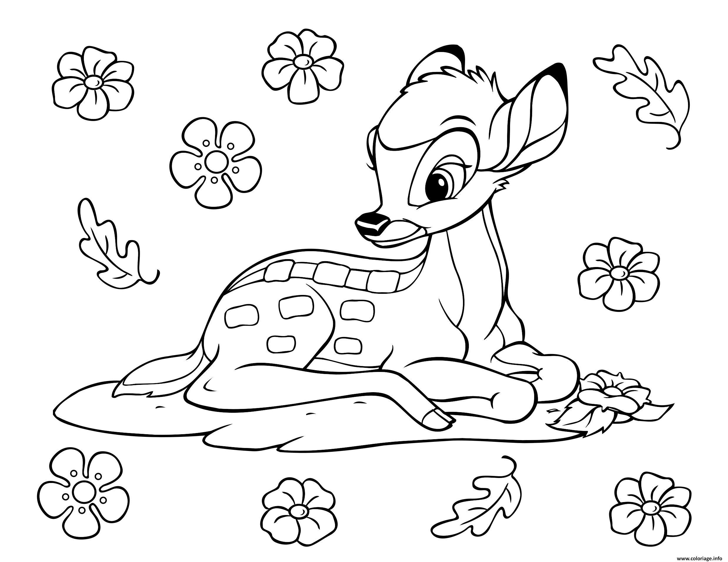 Coloriage Bambi Bambi Feuilles Automne Dessin à Imprimer