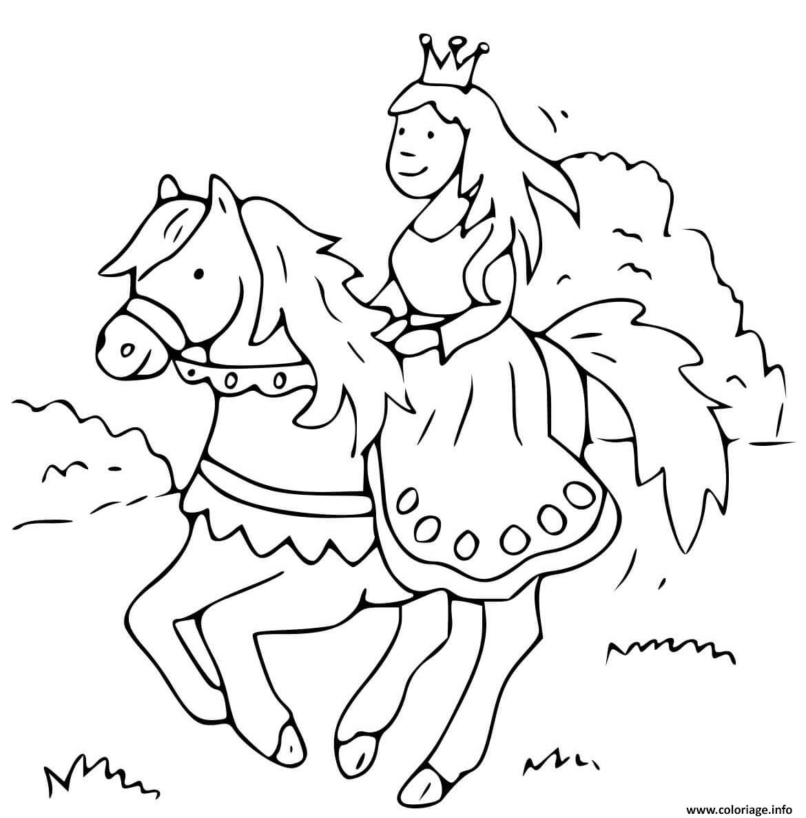 Dessin princesse et son cheval direction royaume Coloriage Gratuit à Imprimer