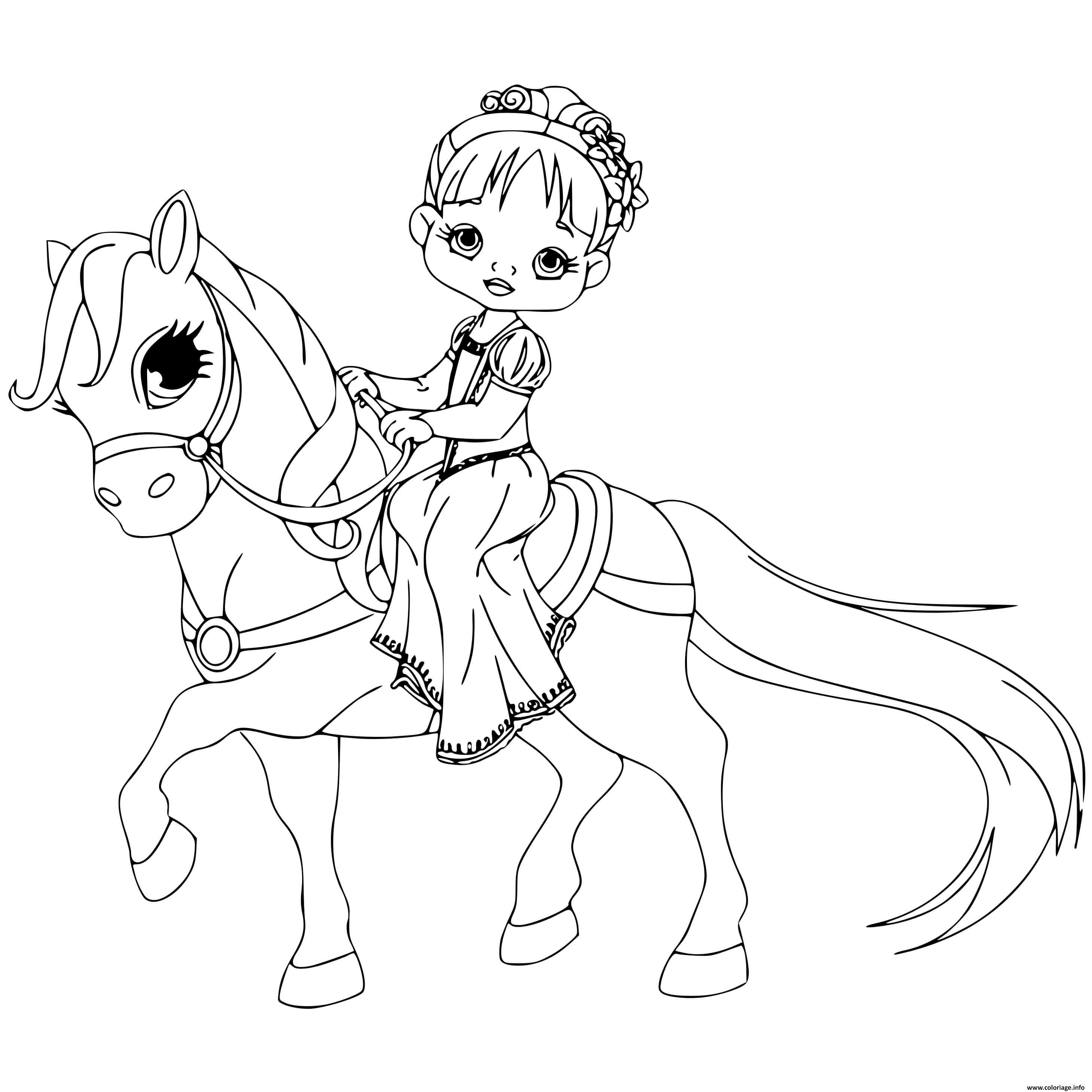 Coloriage princesse sur son cheval  JeColorie.com