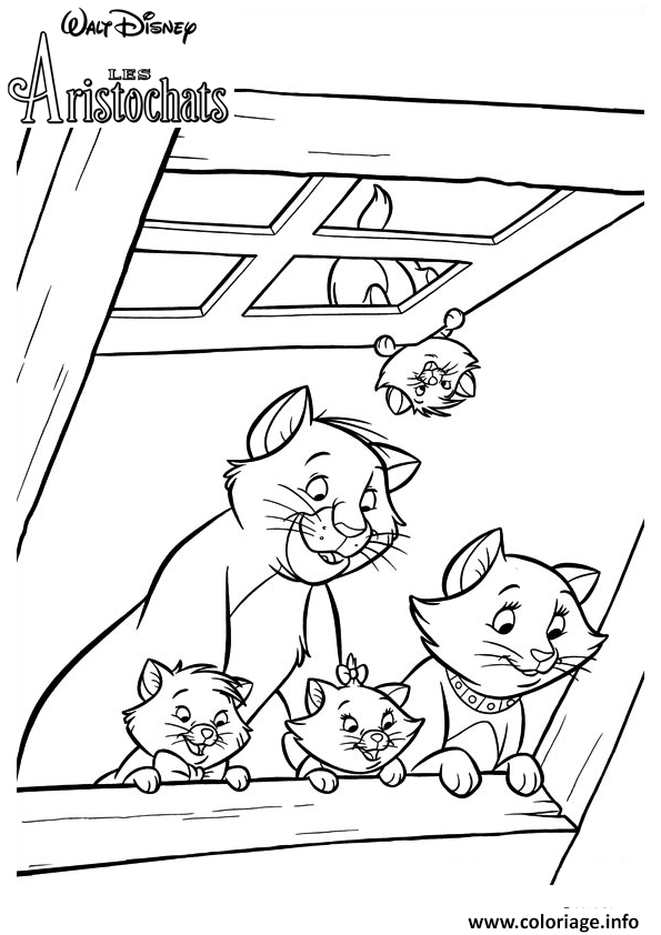 Dessin la famille aristochats a la fenetre Coloriage Gratuit à Imprimer