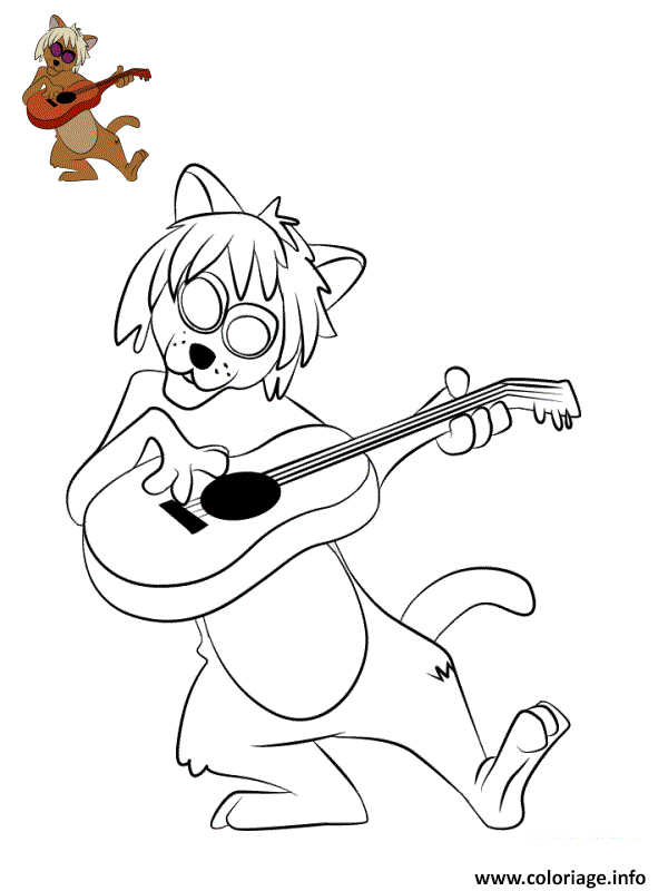 Dessin chat guitariste Hit Cat Aristochats Coloriage Gratuit à Imprimer