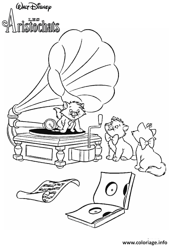 Dessin les chatons et la musique les aristochats Coloriage Gratuit à Imprimer