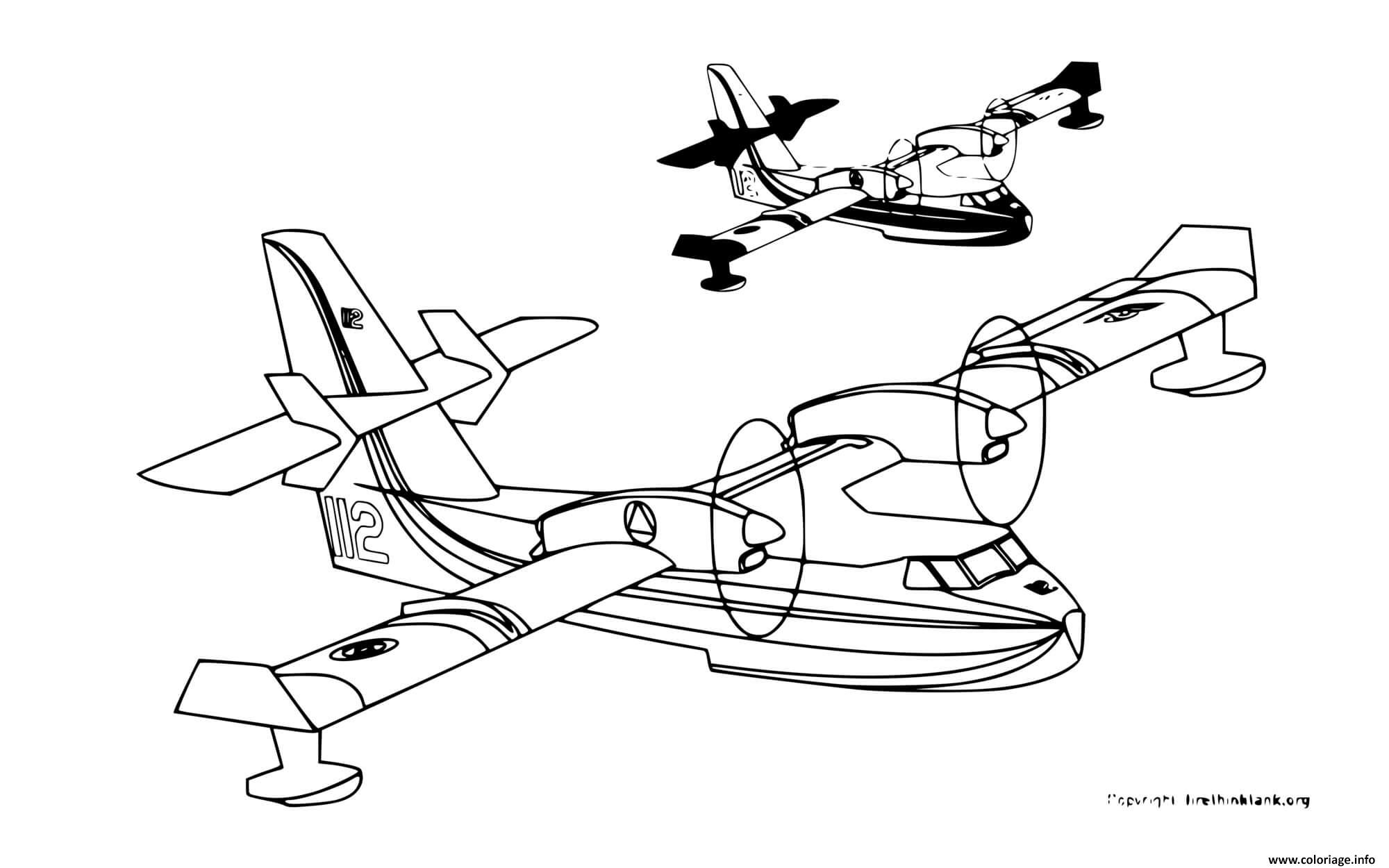 Dessin avion pompier pour eteindre le feu Coloriage Gratuit à Imprimer