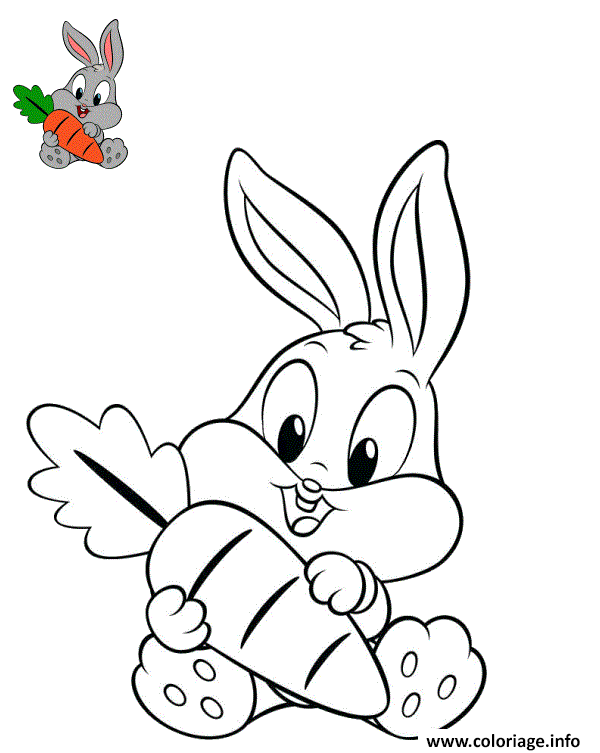 Dessin bebe lapin mignon carotte paques Coloriage Gratuit à Imprimer