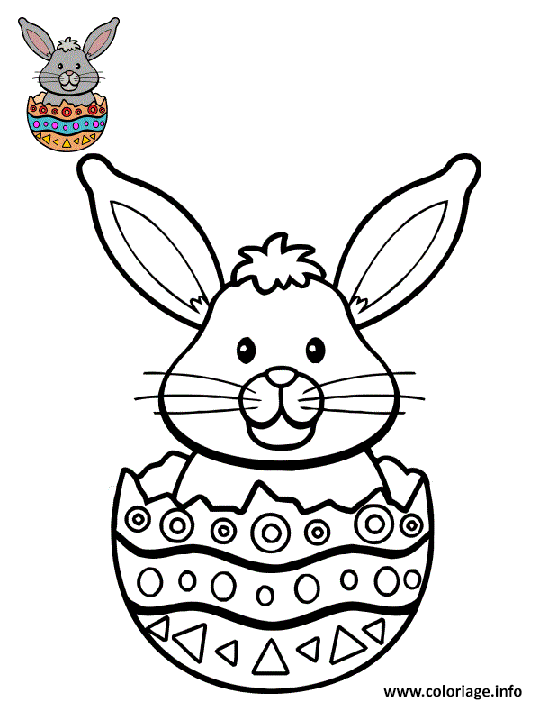 Dessin lapin a queue blanche sort dun oeuf Coloriage Gratuit à Imprimer