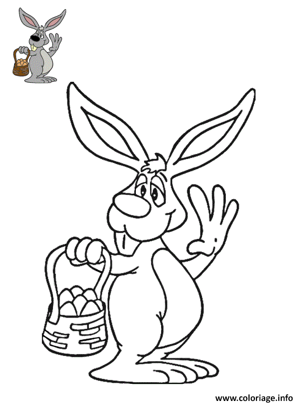 Dessin lapin de paques fait un salut Coloriage Gratuit à Imprimer