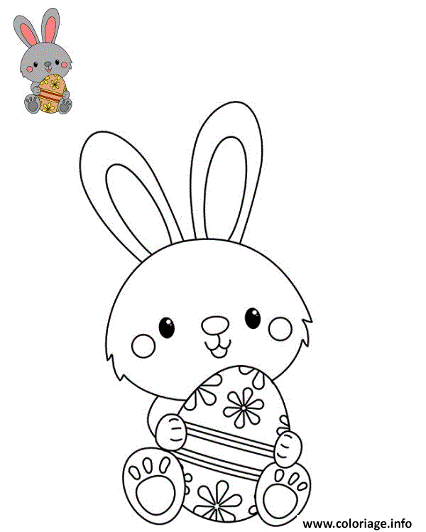 Dessin lapin kawaii mignon paques Coloriage Gratuit à Imprimer