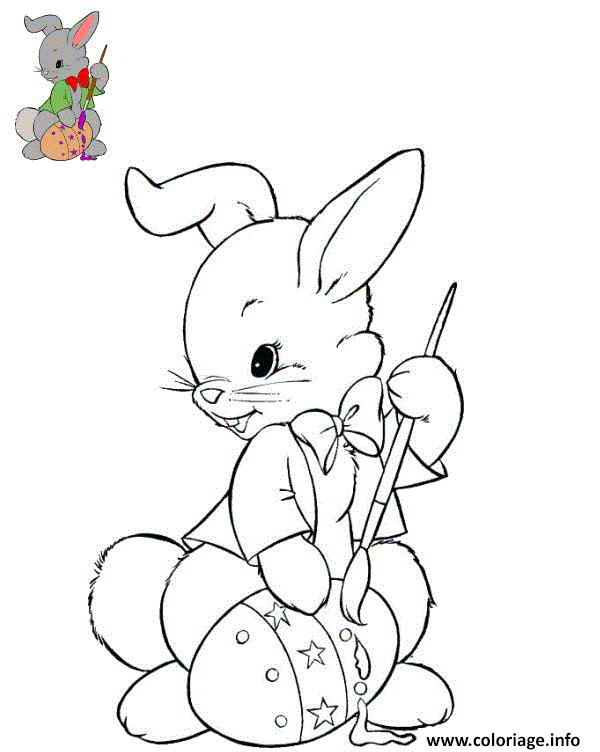 Dessin lapin colorie un oeuf de paques Coloriage Gratuit à Imprimer