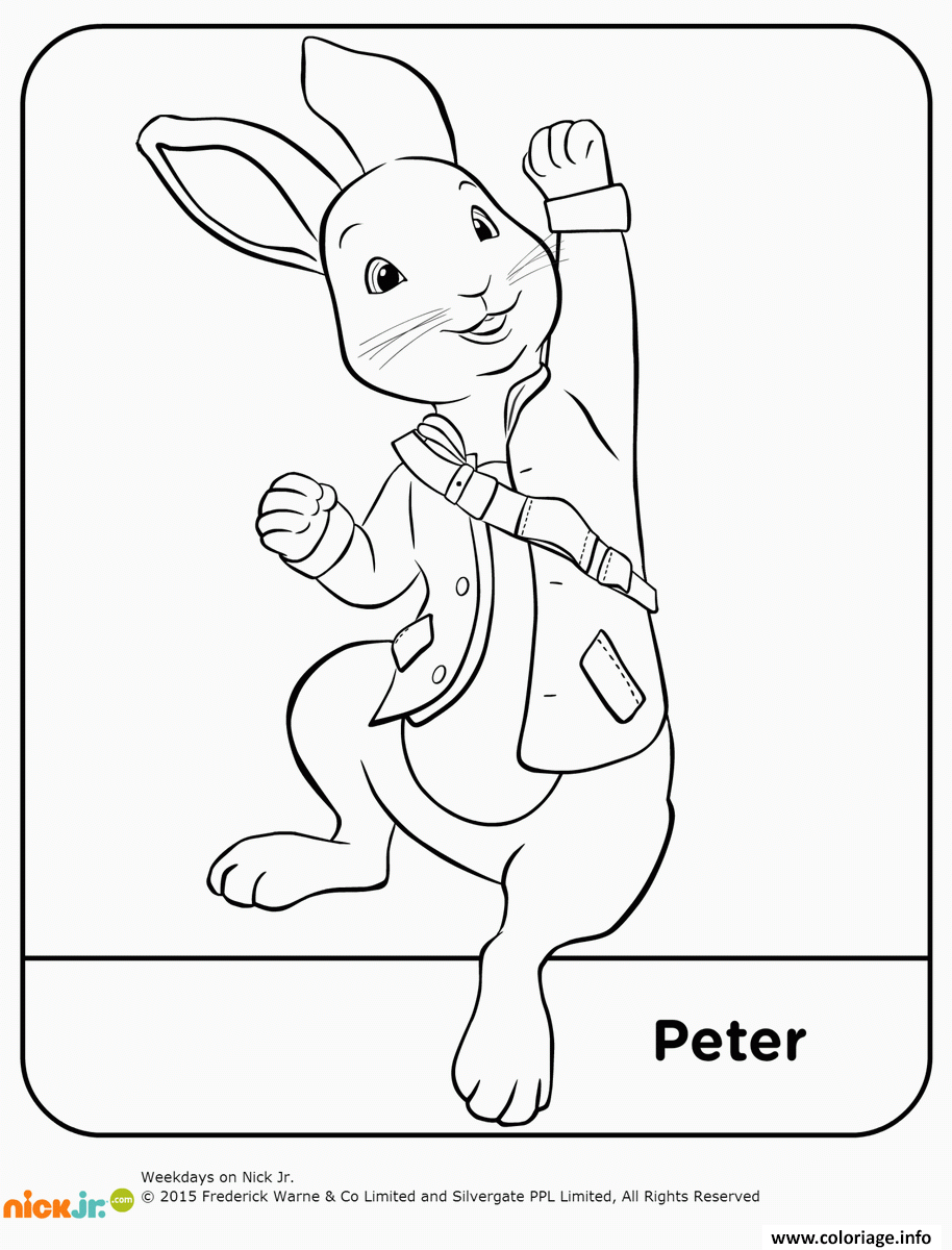 Dessin pierre lapin fait le saut Coloriage Gratuit à Imprimer