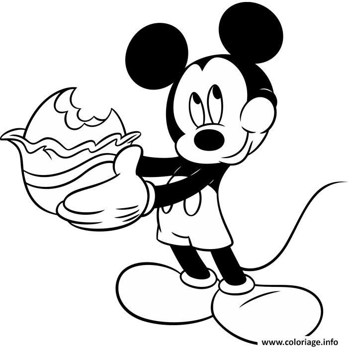 Coloriage Mickey Mouse Mange Un Chocolat Oeuf De Paques Dessin à Imprimer