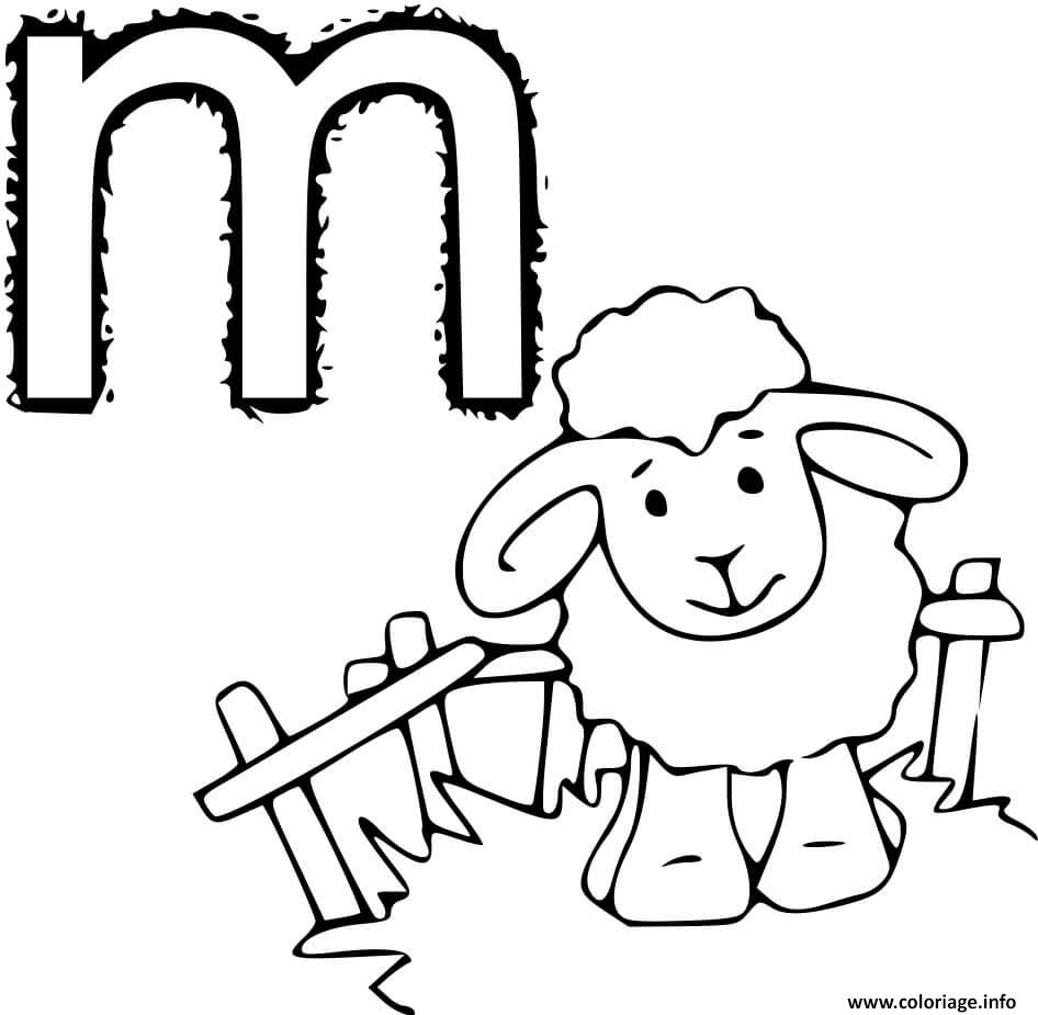 Dessin alphabet m pour mouton Coloriage Gratuit à Imprimer