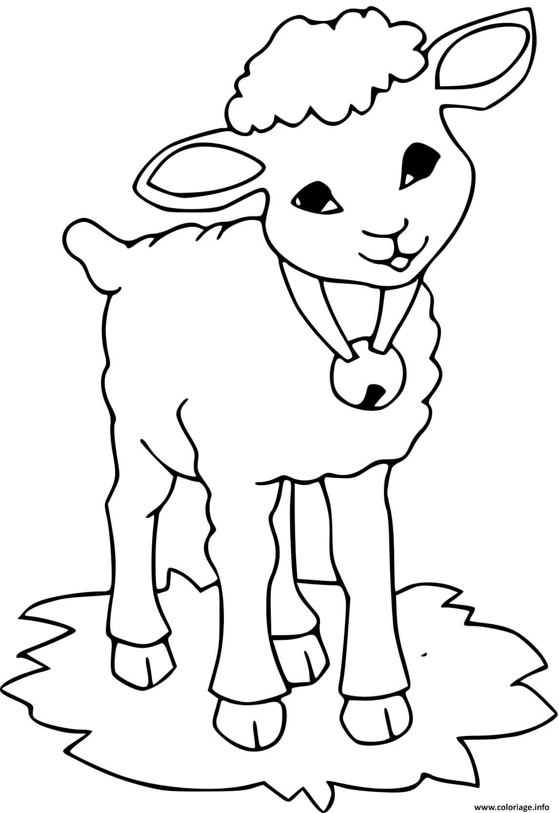 Dessin un mouton avec une cloche autour du cou Coloriage Gratuit à Imprimer