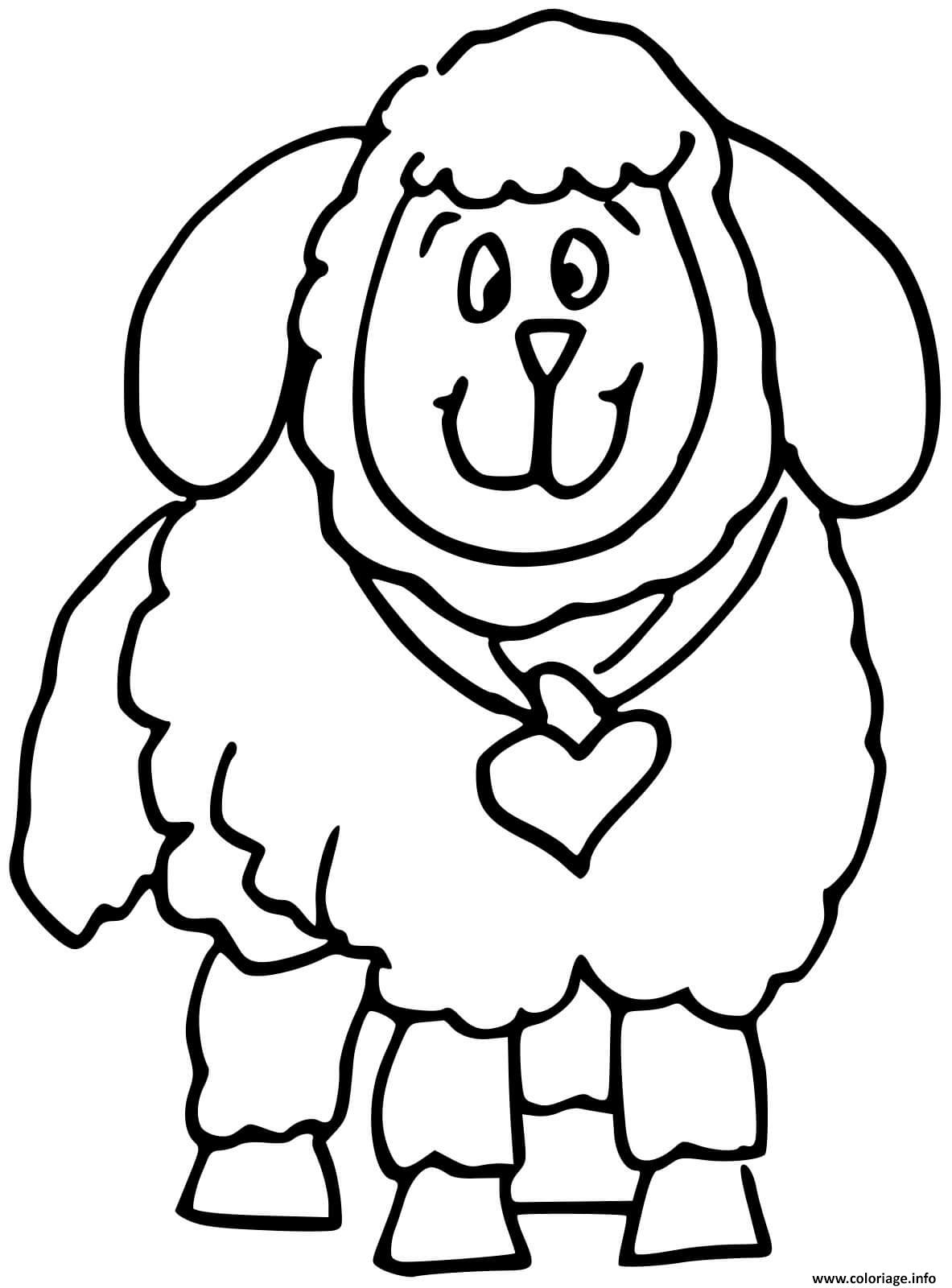 Dessin mouton avec un coeur Coloriage Gratuit à Imprimer