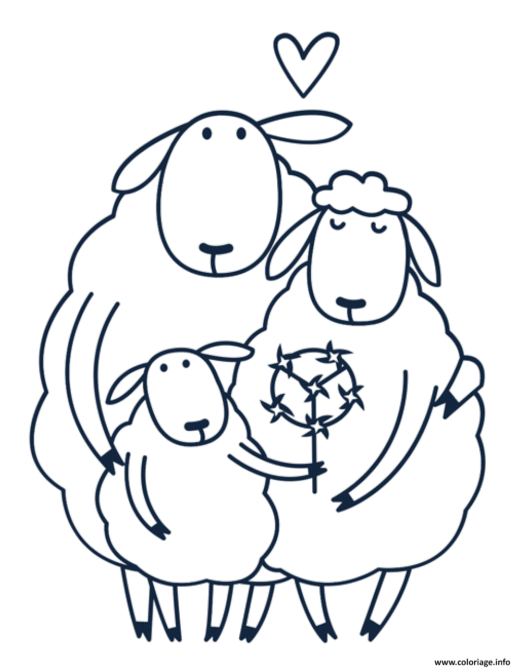 Dessin famille de moutons Coloriage Gratuit à Imprimer