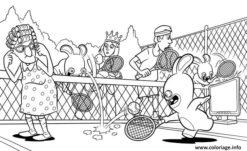 Coloriage Lapins Cretins Jouent Au Tennis Dessin à Imprimer