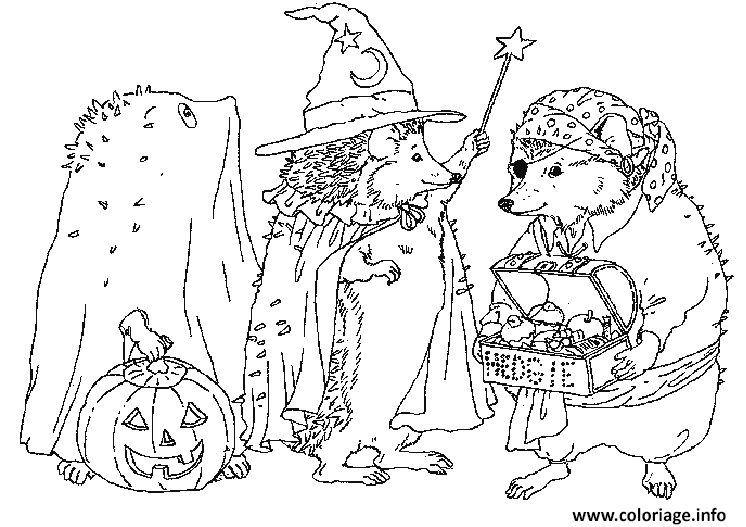 Dessin Les herissons fetent Halloween Coloriage Gratuit à Imprimer