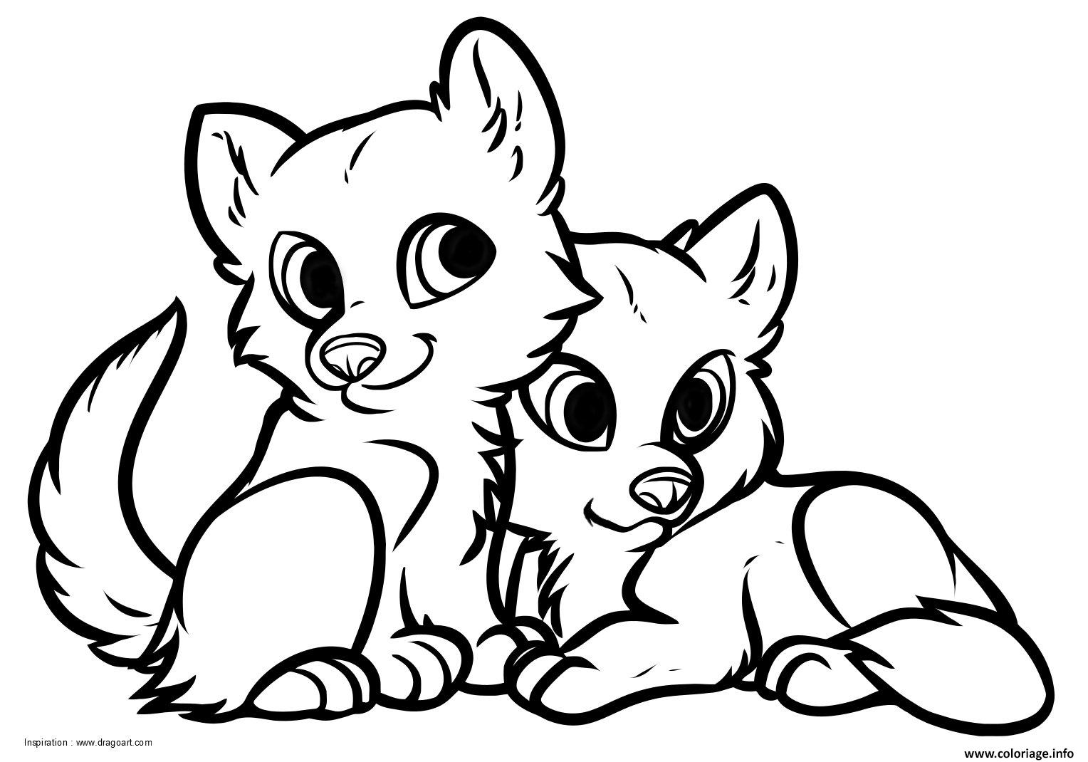 Dessin deux adorable louveteau loup Coloriage Gratuit à Imprimer