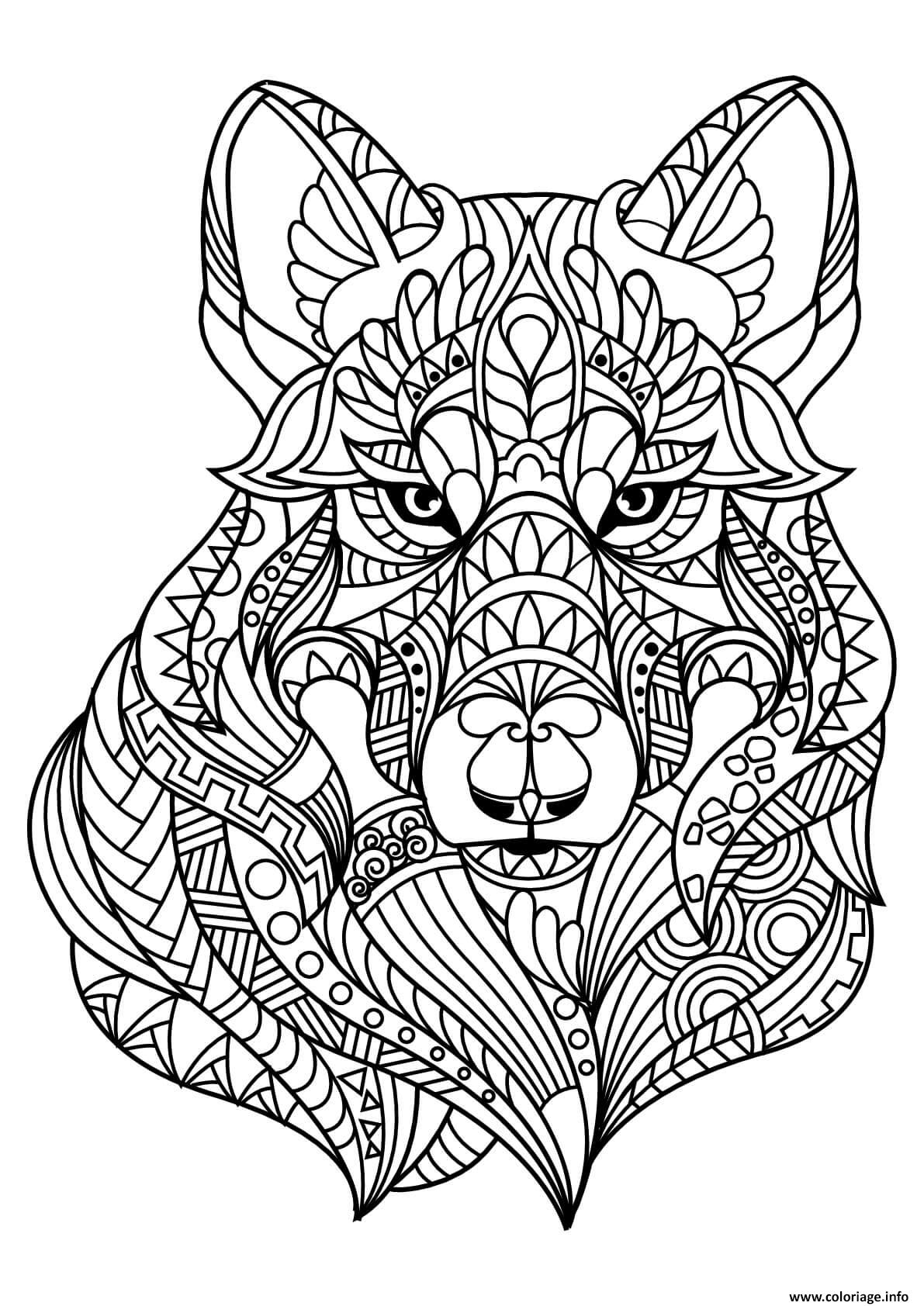 Dessin livre zentangle loup animal Coloriage Gratuit à Imprimer