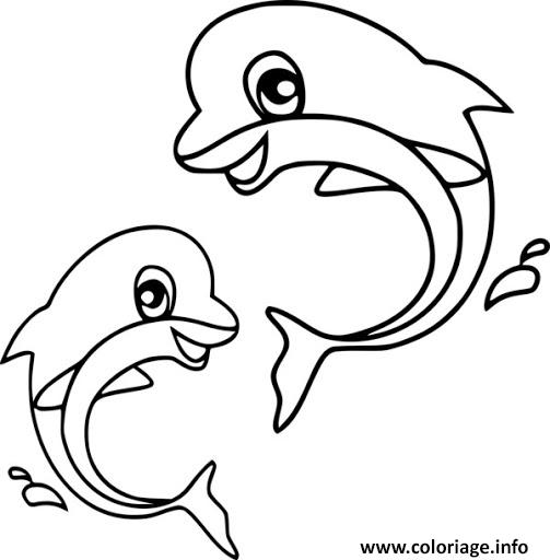 Dessin deux dauphins bebe Coloriage Gratuit à Imprimer