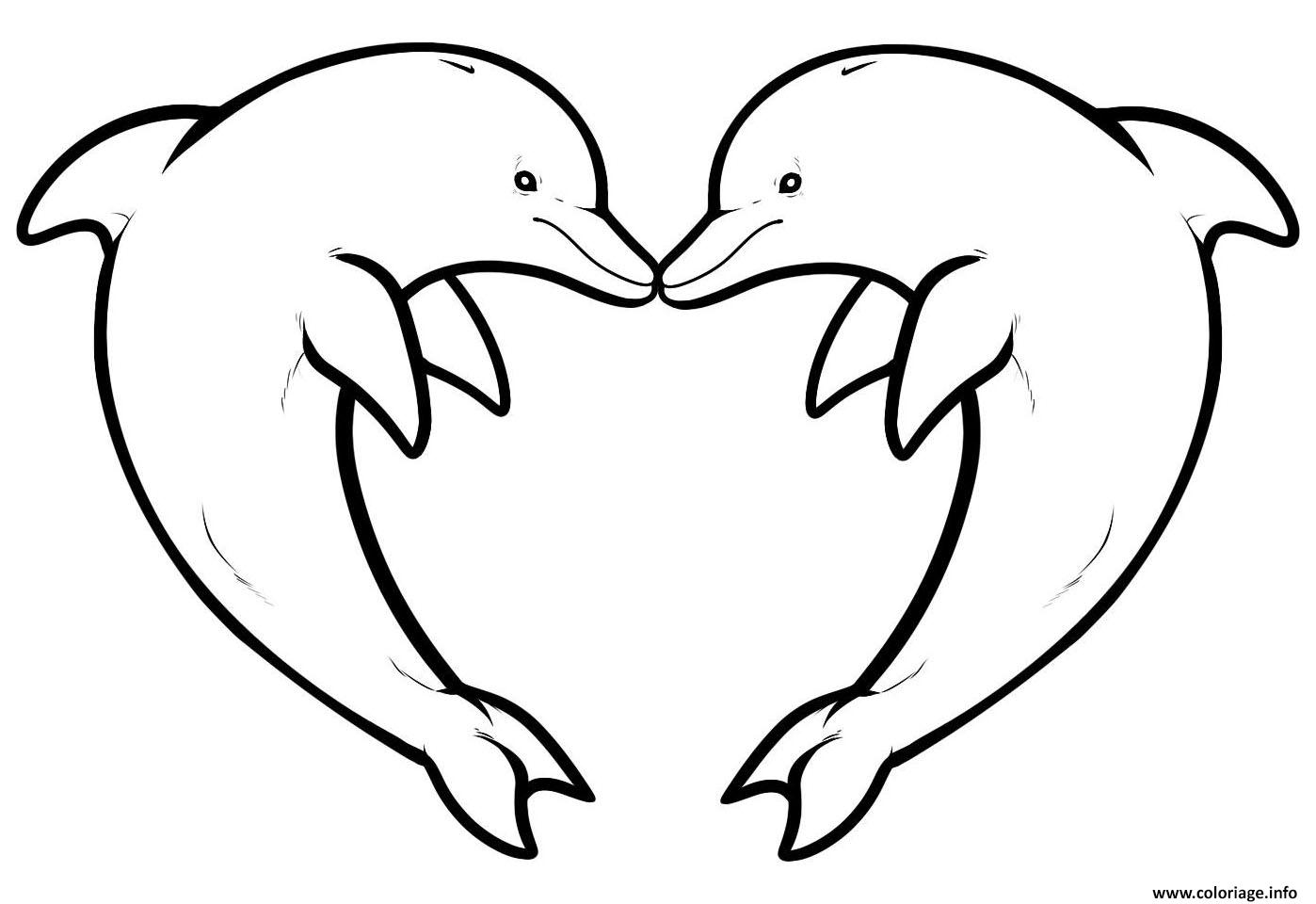 Dessin dauphin coeur Coloriage Gratuit à Imprimer