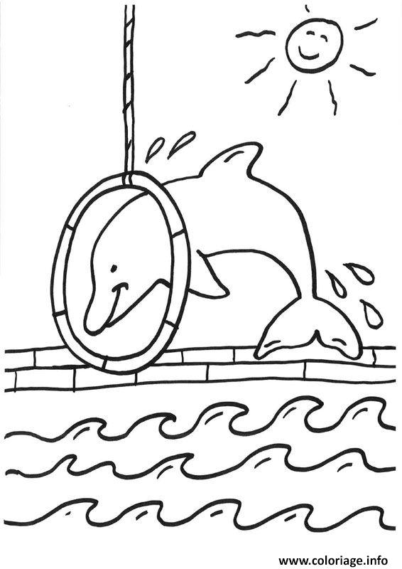 Dessin dauphin saut dans un cerceau Coloriage Gratuit à Imprimer