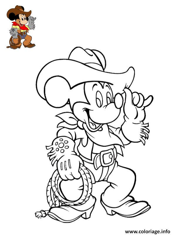 Coloriage Mickey Mouse Avec Des Bottes Et Chapeau Cowboy Dessin à Imprimer