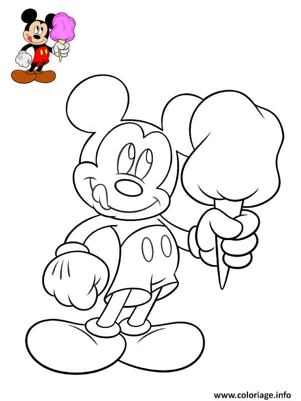 Dessin mickey mouse avec une delicieuse creme glace Coloriage Gratuit à Imprimer