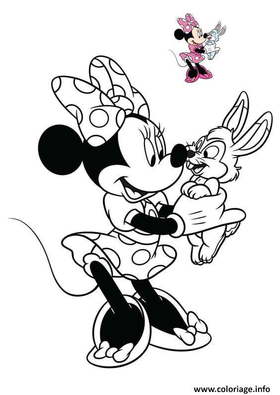 Coloriage Minnie Mouse Avec Un Lapin Disney Dessin Minnie à Imprimer