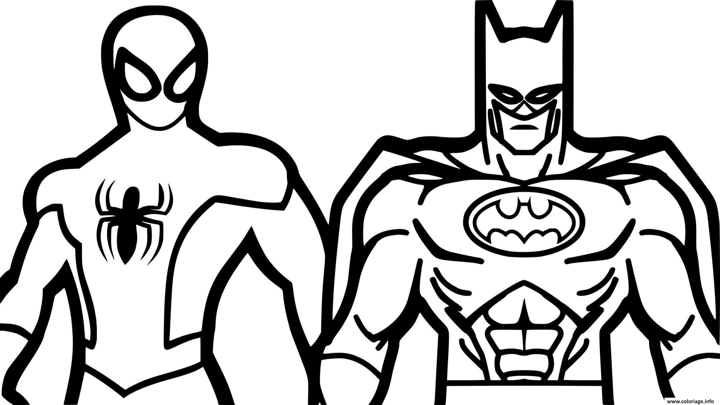 Dessin batman et spiderman superheros Coloriage Gratuit à Imprimer