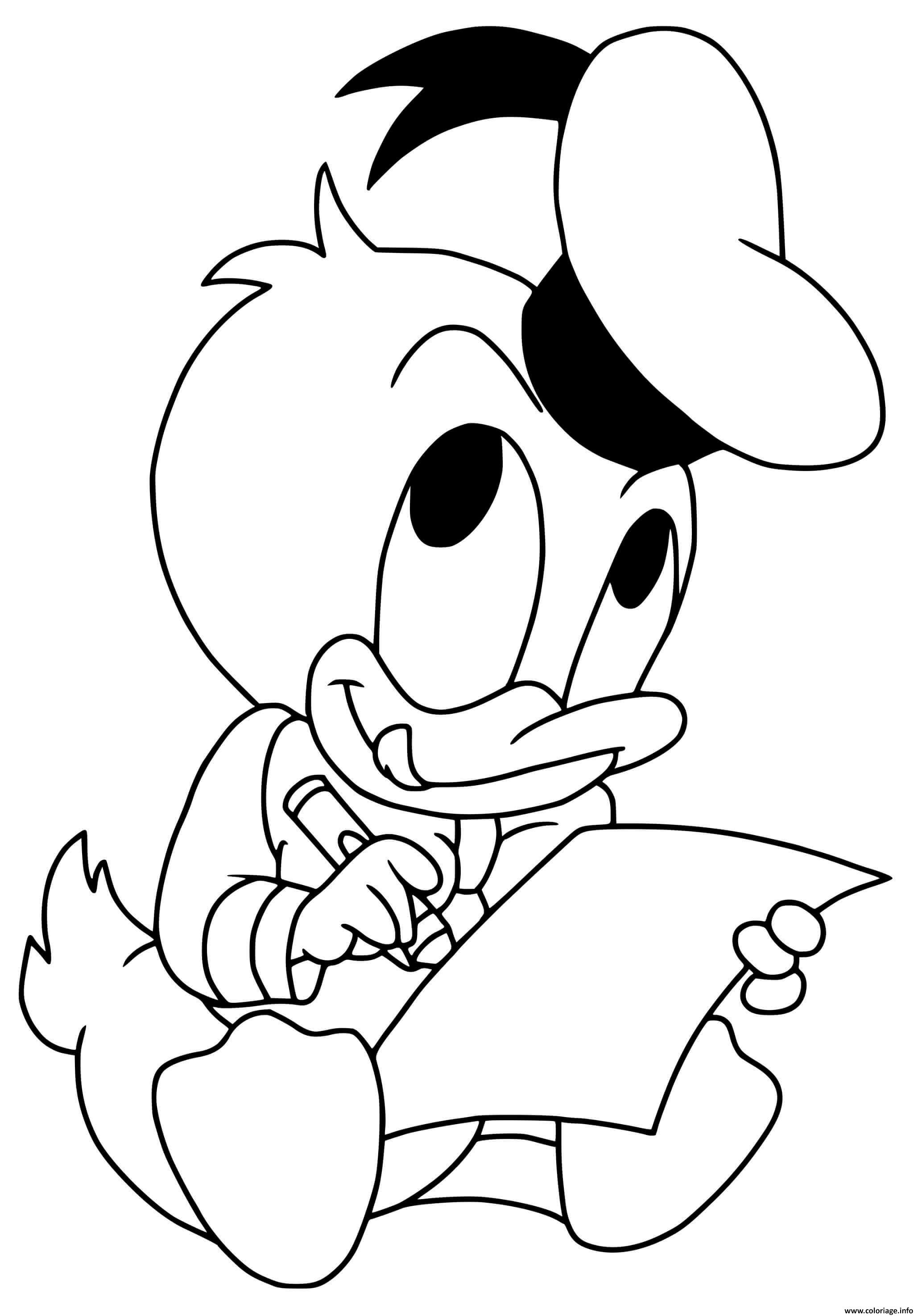 Dessin donald duck bebe ecrit une lettre Coloriage Gratuit à Imprimer