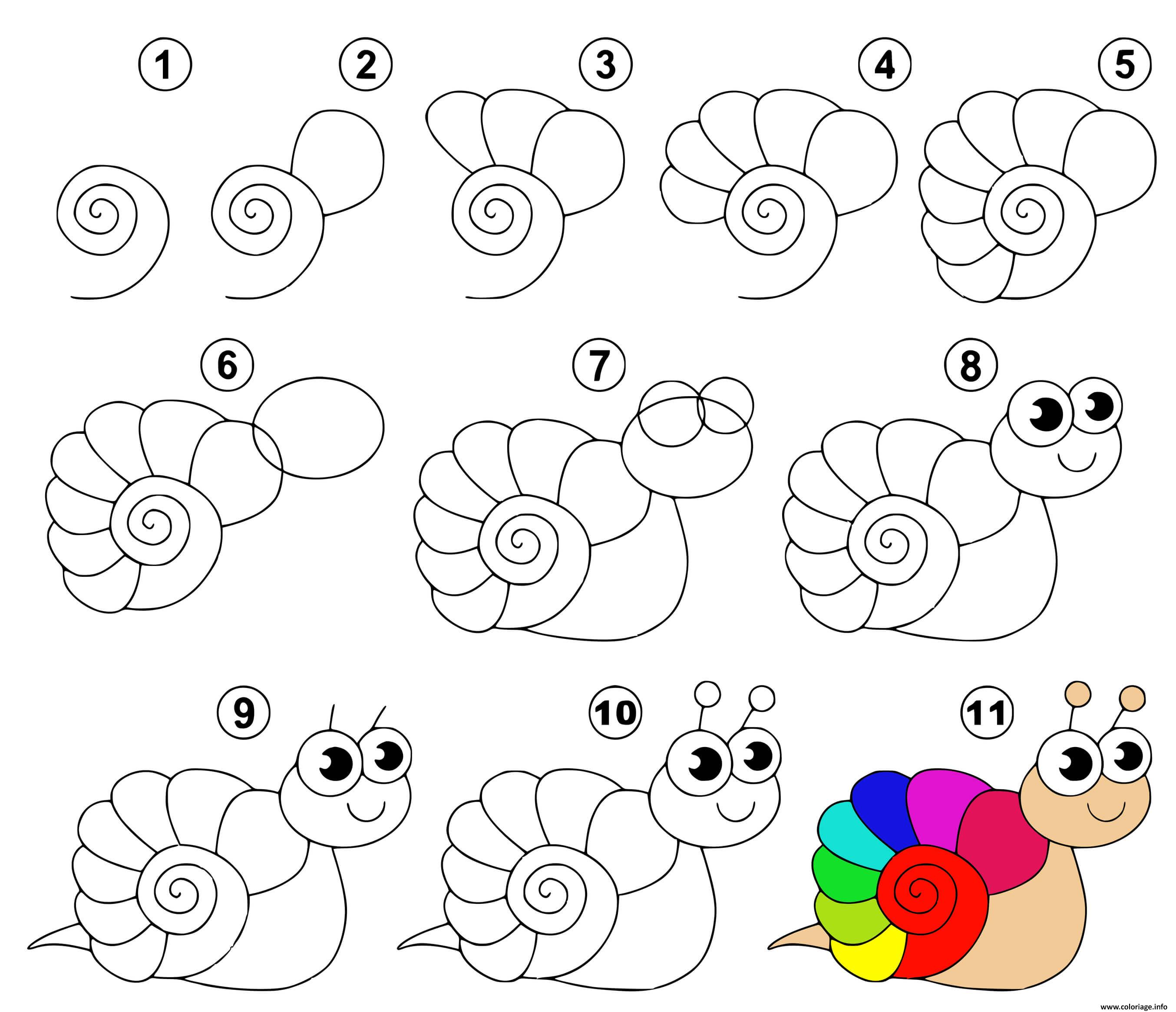 Dessin dessin facile un escargot Coloriage Gratuit à Imprimer