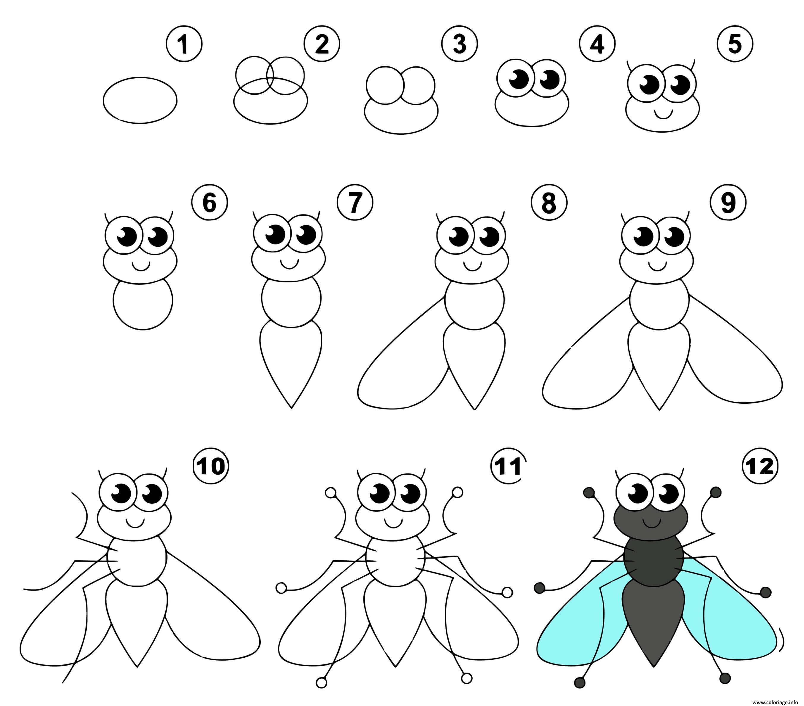 Dessin dessin facile une mouche Coloriage Gratuit à Imprimer