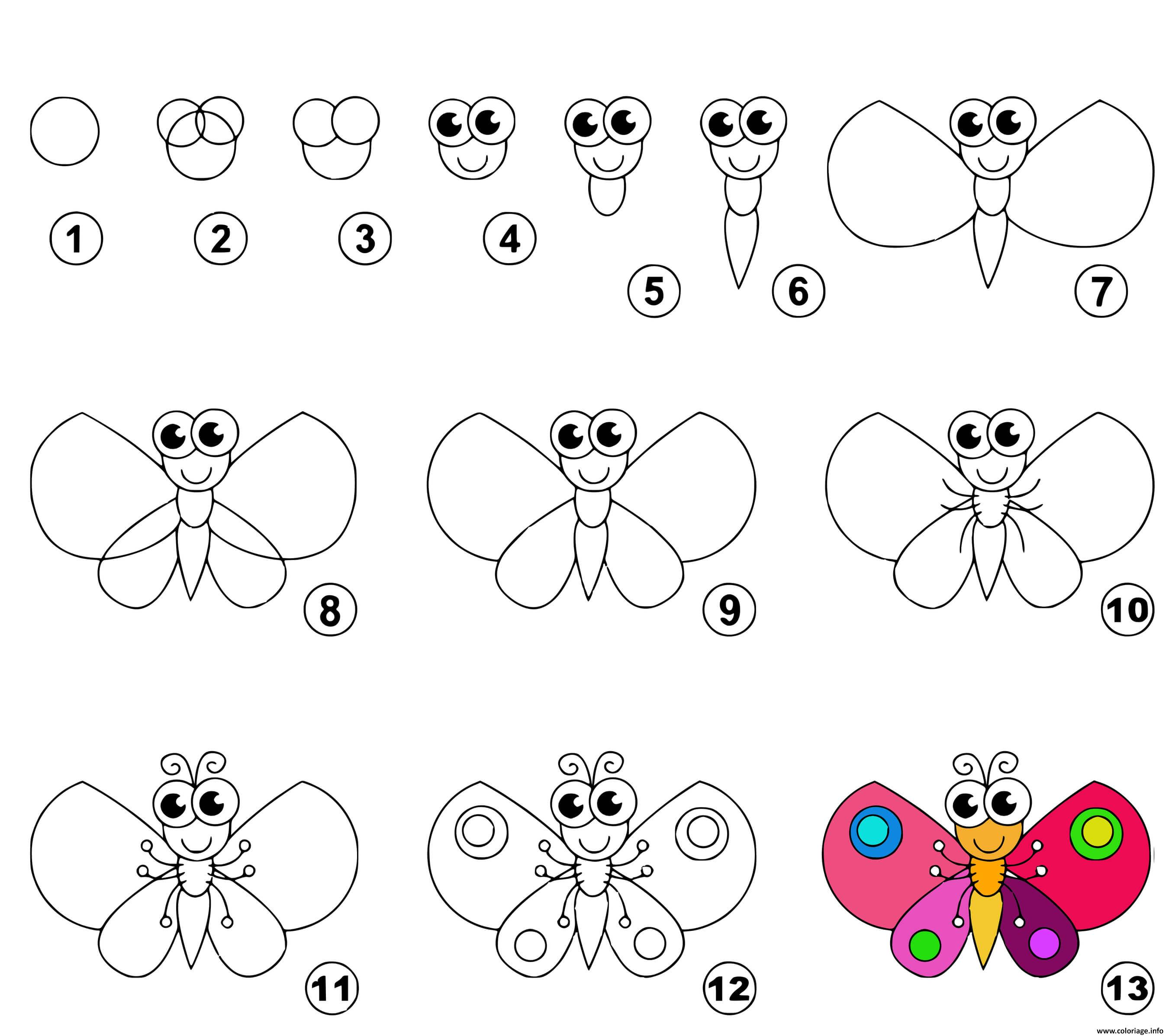 Dessin dessin facile un papillon Coloriage Gratuit à Imprimer