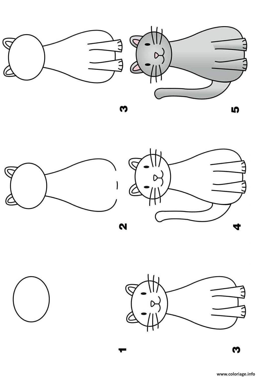 Dessin apprendre a dessiner un chat Coloriage Gratuit à Imprimer