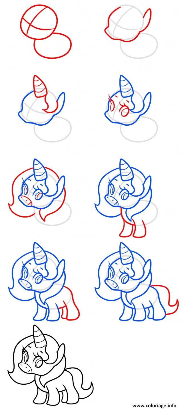 Dessin comment dessiner facilement une licorne etape par etape Coloriage Gratuit à Imprimer