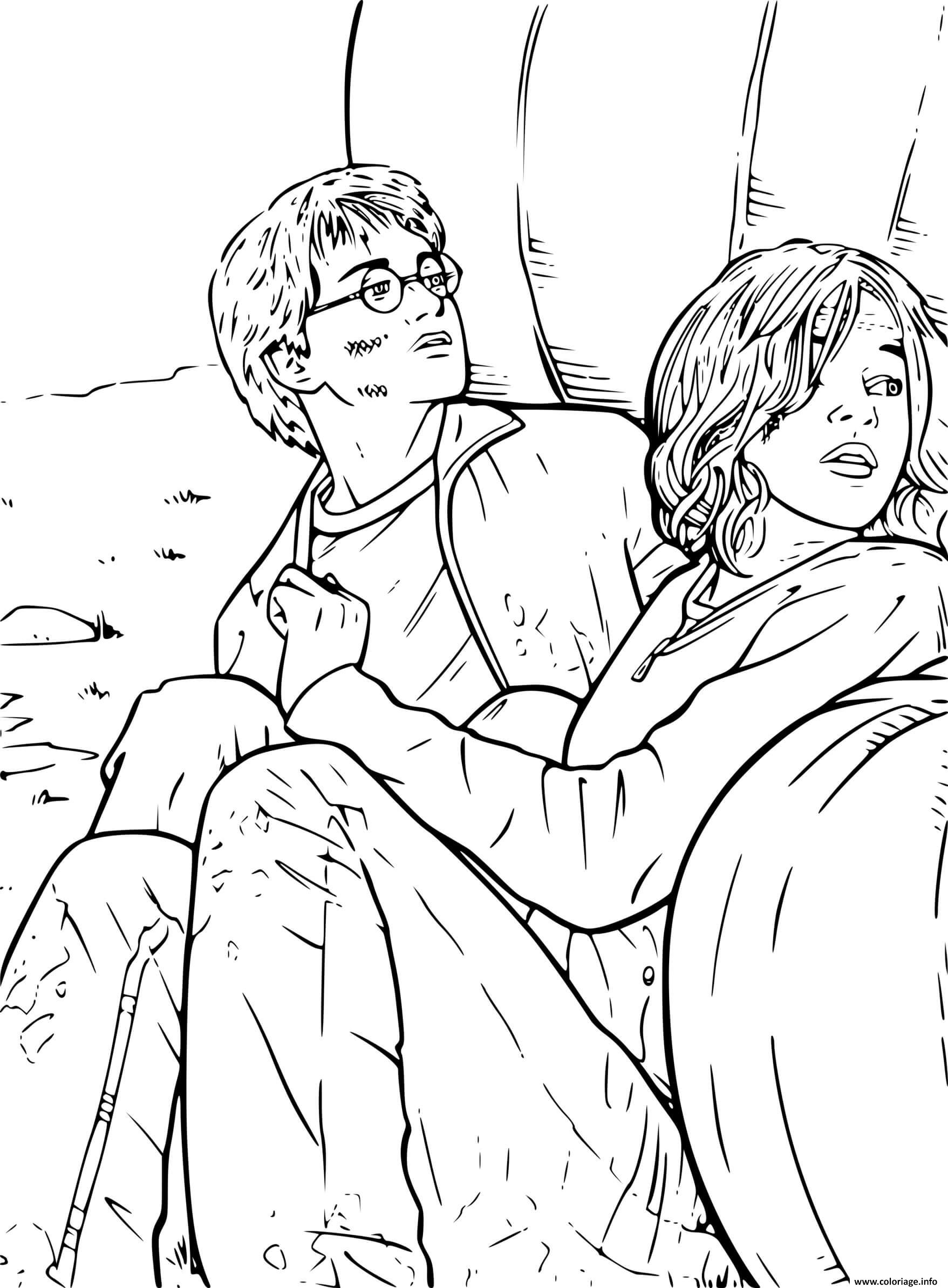 Dessin harry et hermione se cachent du danger Coloriage Gratuit à Imprimer