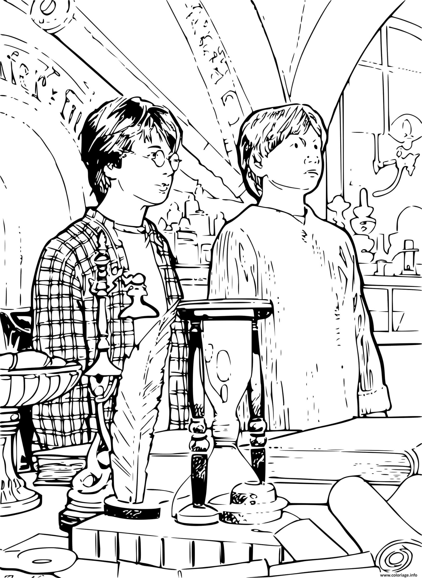 Dessin harry et ron cours sur la magie Coloriage Gratuit à Imprimer