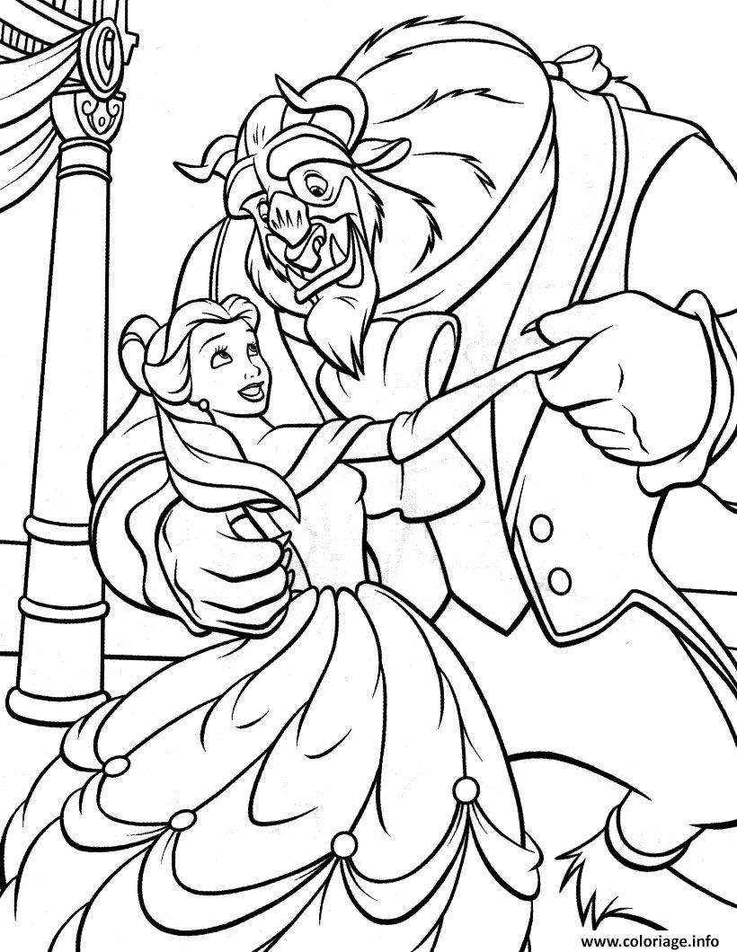 Dessin une danse avec la belle et la bete Coloriage Gratuit à Imprimer