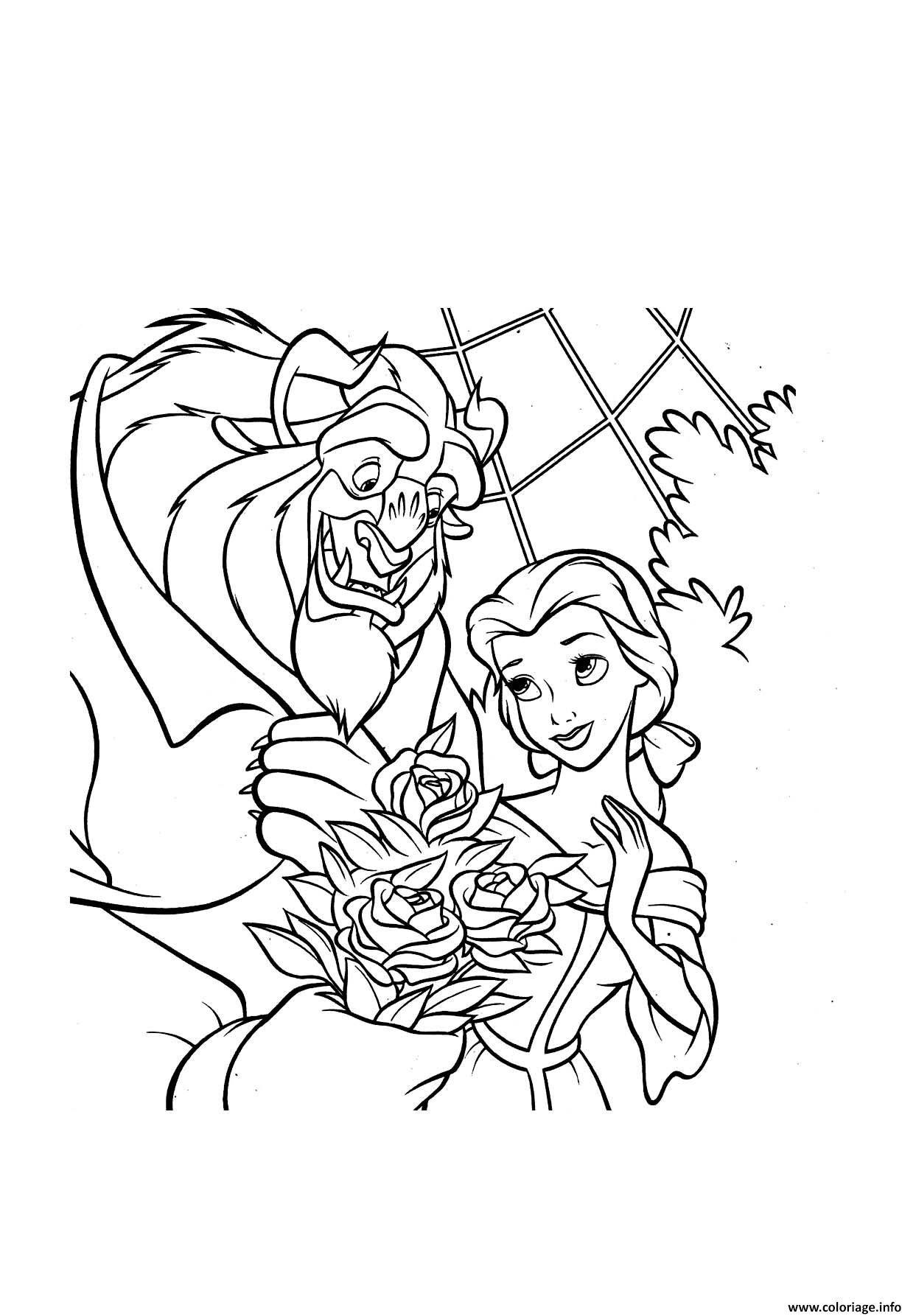 Coloriage Bouquet De Roses La Belle Et La Bete Disney Dessin à Imprimer