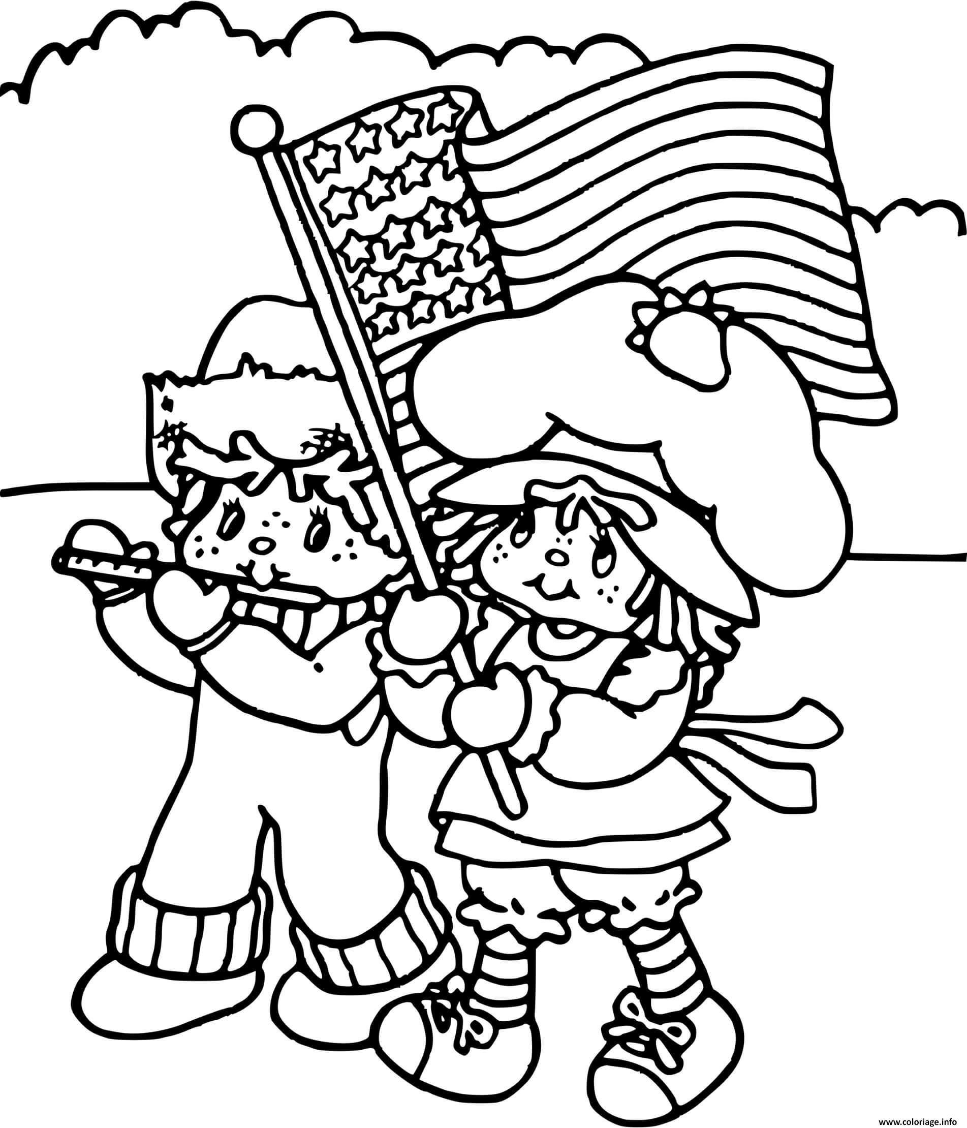 Dessin Charlotte aux fraises avec de drapeau americain Coloriage Gratuit à Imprimer