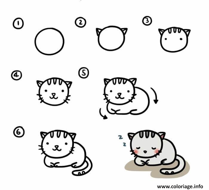 Dessin chat dessin animaux mignon facile a reproduire Coloriage Gratuit à Imprimer