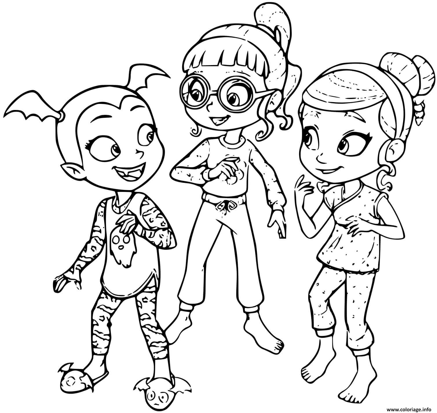 Dessin vampirina soiree pyjama entre filles Coloriage Gratuit à Imprimer