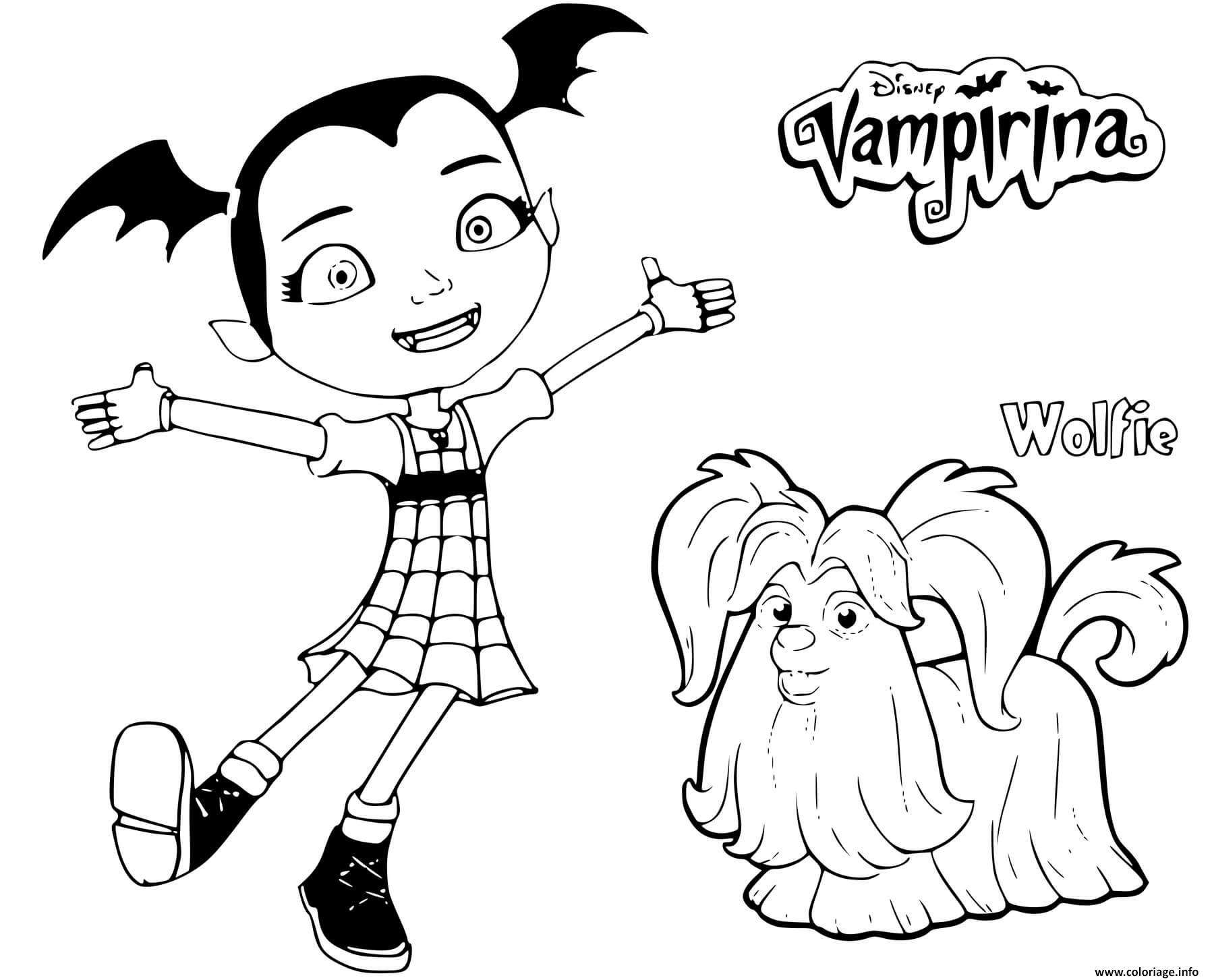 Dessin vampirina avec son chien wolfie Coloriage Gratuit à Imprimer